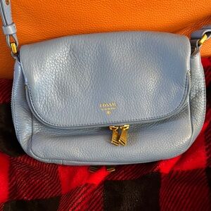 Fossil Preston Blue Pebble Grain Leather Flap Crossbody handbag.